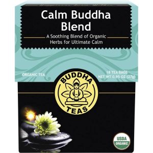 Caffeine free tea, crafted with Chamomile flowers, St John's-wort, Lavender, passionflower, skullcap, and spearmint for a calming blend. 