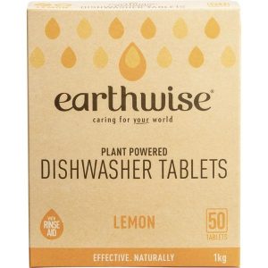 free from harmful chemicals, Earthwise Plant powered dishwasher tablets provide a naturally powerful wash. They are biodegradable, grey water and septic tank safe.